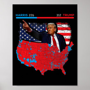 2024 Verkiezingskaart Trump 312 Red 2024 Verkiezin Poster
