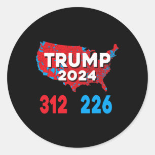 2024 Verkiezingskaart Trump 312 Rode Verkiezingen Ronde Sticker