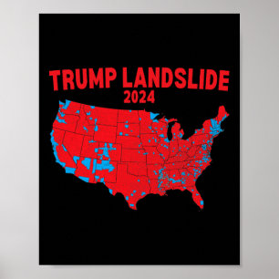 2024 Verkiezingskaart Trump Landslide Rode Verkiez Poster
