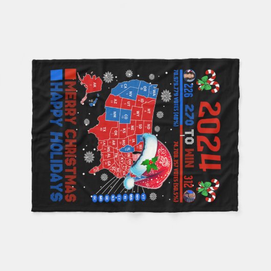 2024 Verkiezingskaart Vrolijk Kerstfeest Trump Lan Fleece Deken (Voorkant (Horizontaal))