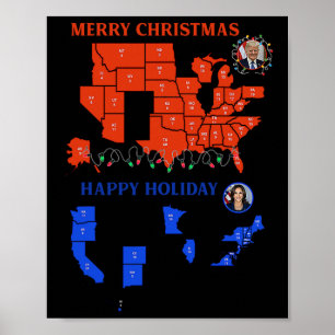 2024 Verkiezingskaart Vrolijk Kerstfeest Trump Lan Poster