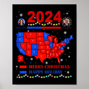 2024 Verkiezingskaart Vrolijk Kerstfeest Trump Lan Poster