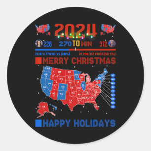 2024 Verkiezingskaart Vrolijk Kerstfeest Trump Lan Ronde Sticker