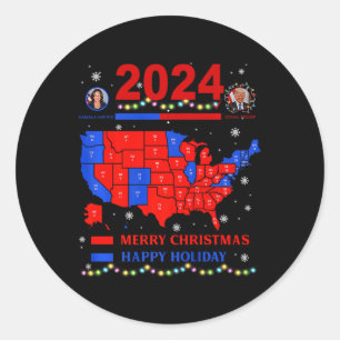 2024 Verkiezingskaart Vrolijk Kerstfeest Trump Lan Ronde Sticker