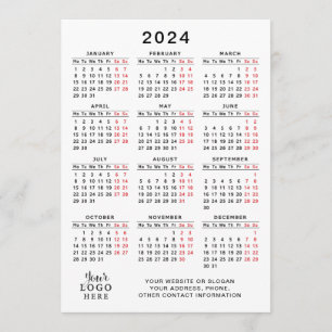 2024 Voljaar Kalender Wit Zwart Rood Minimaal Programma