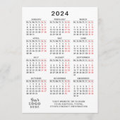 2024 Voljaar Kalender Wit Zwart Rood Minimaal Programma (Voorkant)