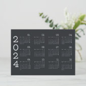 2024 volledige jaarkalender zwart-wit minimalistis programma (Staand voorkant)