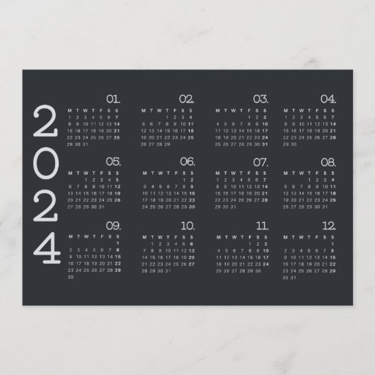 2024 volledige jaarkalender zwart-wit minimalistis programma (Voorkant)