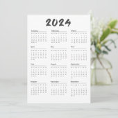 2024 volledige jaarkalender zwart-wit minimalistis programma (Staand voorkant)
