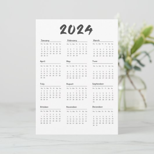 2024 volledige jaarkalender zwart-wit minimalistis programma (Staand voorkant)