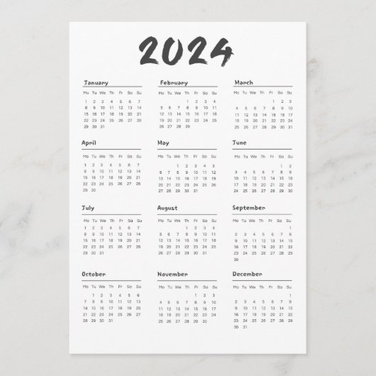 2024 volledige jaarkalender zwart-wit minimalistis programma (Voorkant)