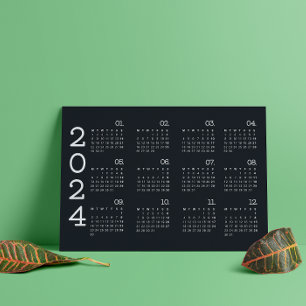2024 volledige jaarkalender zwart-wit minimalistis programma