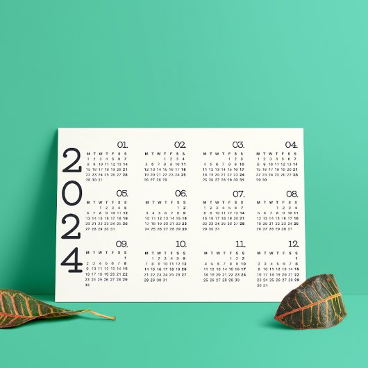 2024 volledige jaarkalender zwart-wit minimalistis programma