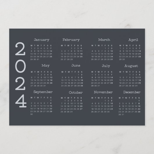 2024 volledige jaarkalender zwart-wit minimalistis programma (Voorkant)