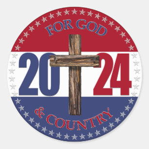 2024 Voor God en Land met Kruis Ronde Sticker
