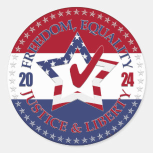 2024 VS Vlag Vrijheid, Gelijkheid, Rechtvaardighei Ronde Sticker