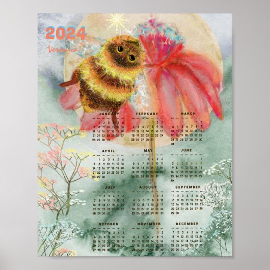 2024 Waterverf Bumblebee Kalender Poster (Voorkant)