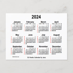 2024 White 52 Weeks Agenda van Janz Briefkaart