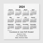 2024 White Business Calendar par Janz 5x5 Magnet (Devant)