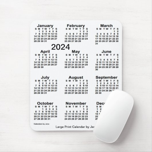 2024 White Large Print Calendar van Janz Muismat (Met muis)