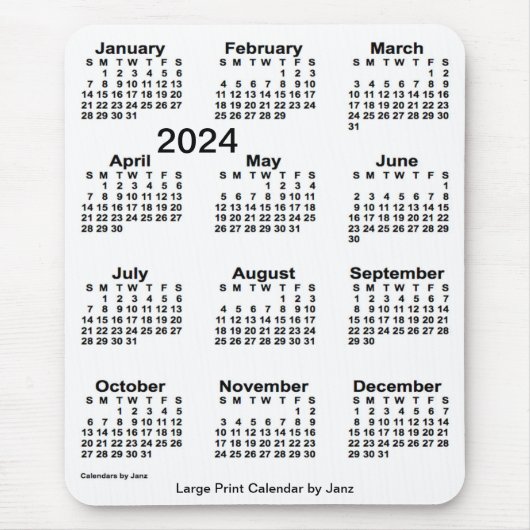 2024 White Large Print Calendar van Janz Muismat (Voorkant)