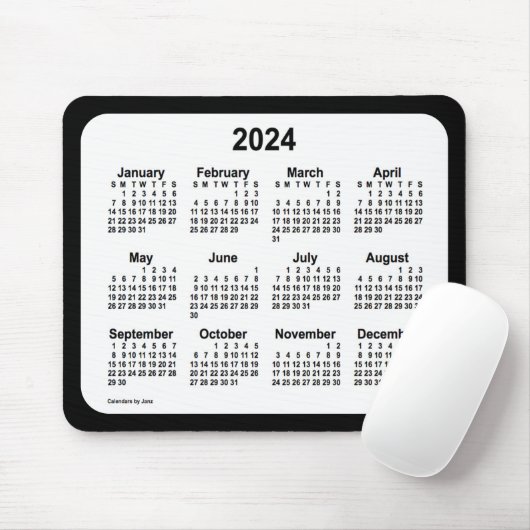 2024 White on Black Calendar van Janz Two Tone Muismat (Met muis)