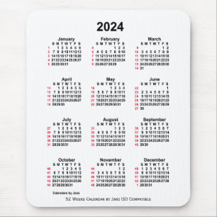 2024 Witte 52 weken ISO-kalender door Janz-Muismat Muismat