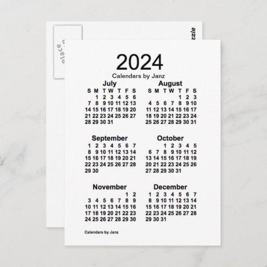 2024 Witte 6 maanden Mini Agenda van Janz Briefkaart (Voorkant / Achterkant)