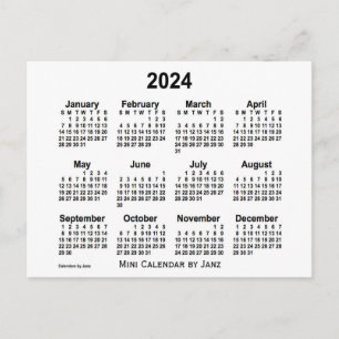 2024 Witte Mini Kalender van Janz Briefkaart