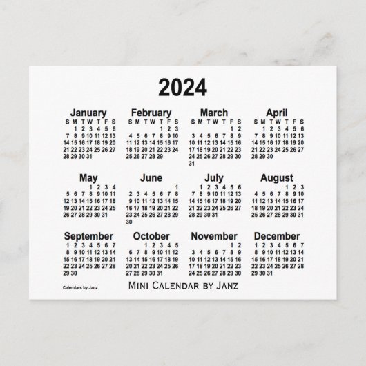 2024 Witte Minikalender van Janz Briefkaart (Voorkant)