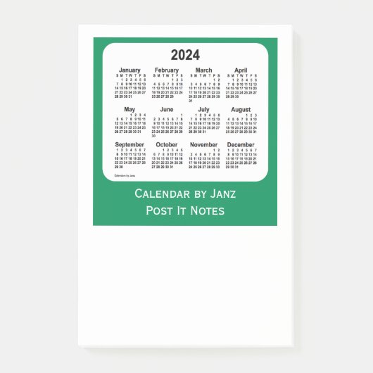 2024 Zee Green Post It Note Calendars by Janz (Voorkant)
