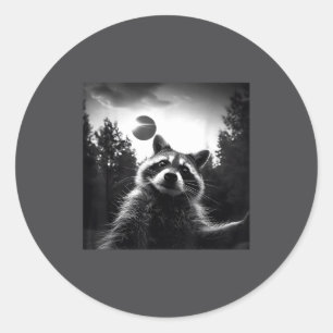 2024 Zonsverduistering Grappige Wasbeer Selfie Tot Ronde Sticker