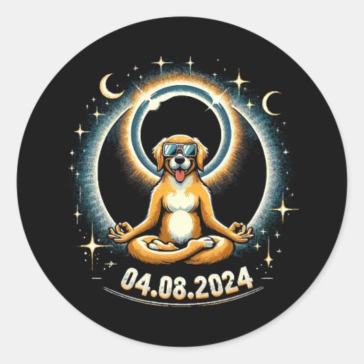 2024 Zonsverduistering Hond Ronde Sticker (Voorkant)