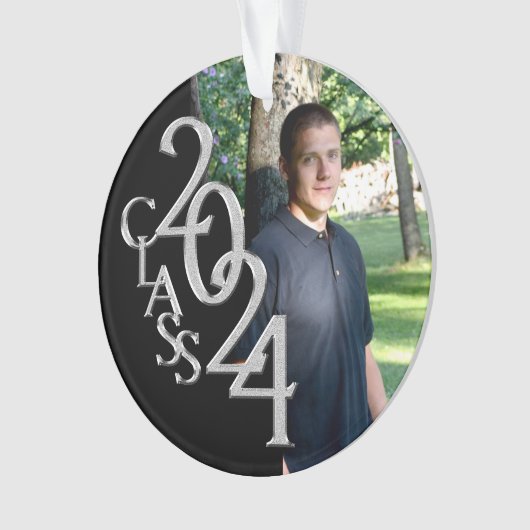 2024 Zwart en Zilver Afstuderen Foto Ornament (voorkant)