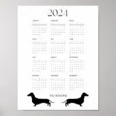 2024 Zwart-wit Dachshund Kalender Poster (Voorkant)