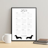 2024 Zwart-wit Dachshund Kalender Poster