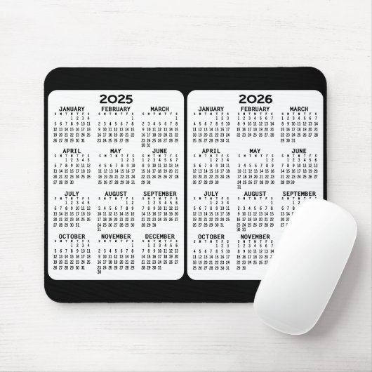 2025 2026 - 2 jaar Kalender - jaar uitzicht Muismat (Met muis)