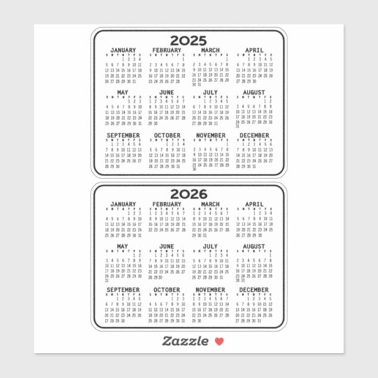 2025 2026 Kalender zwart-wit mini kalenders Sticker (Vel)