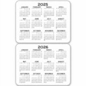 2025 2026 Kalender zwart-wit mini kalenders Sticker (Voorkant)