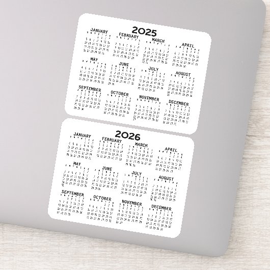 2025 2026 Kalender zwart-wit mini kalenders Sticker (Detail)
