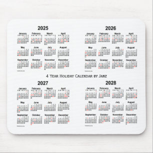 2025-2028 White Holiday Calendar van Janz Muismat