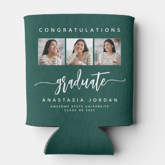 2025 3-foto Groen Gefeliciteerd Afstuderen Blikjeskoeler (Achterkant)