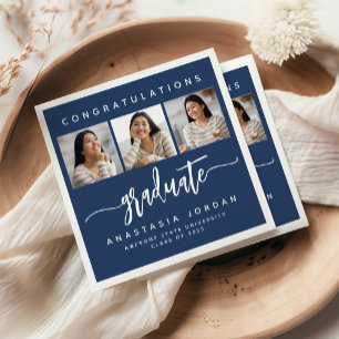 2025 3-foto Navy Blue Gefeliciteerd Afstuderen Servet