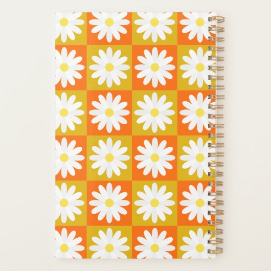 2025 Aangepaste Naam Retro Daisy Checkerboard Bloe Planner (Achterkant)