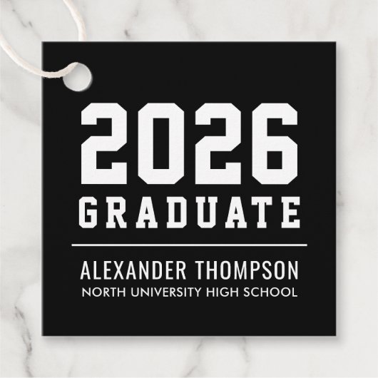2025 Afstuderen Black Modern Graduation Party Bedankjes Labels (Voorkant)