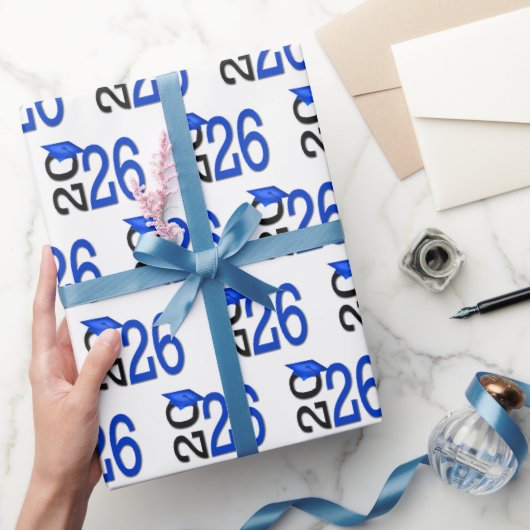 2025 Afstuderen blauw en zwart Cadeaupapier (Geschenken)