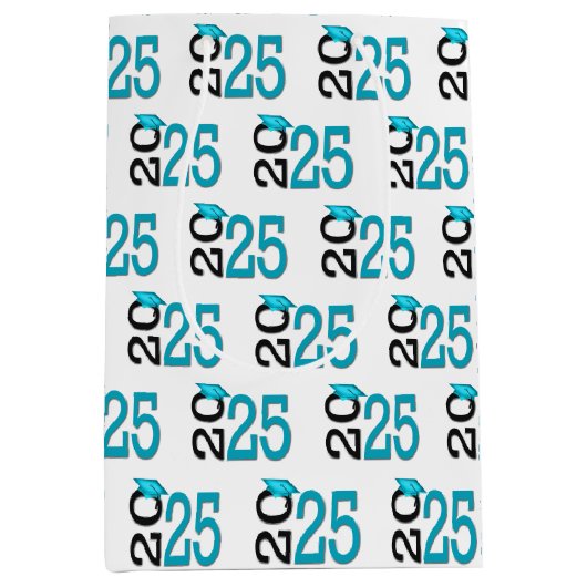 2025 Afstuderen Blauwgroen en zwart Medium Cadeauzakje (Voorkant)