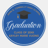 2025 Afstuderen Blue Gold Custom School Afstuderen Ronde Sticker (Voorkant)