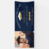 2025 Afstuderen Foto Navy Blue Gold Afstudeerder Spandoek (Verticaal)