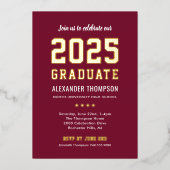 2025 Afstuderen Modern Red Gold Graduation Party Folie Uitnodiging (Voorkant)